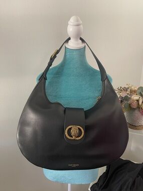 Kurt Geiger Black Leather Hobo with Gold-Tone Emblem